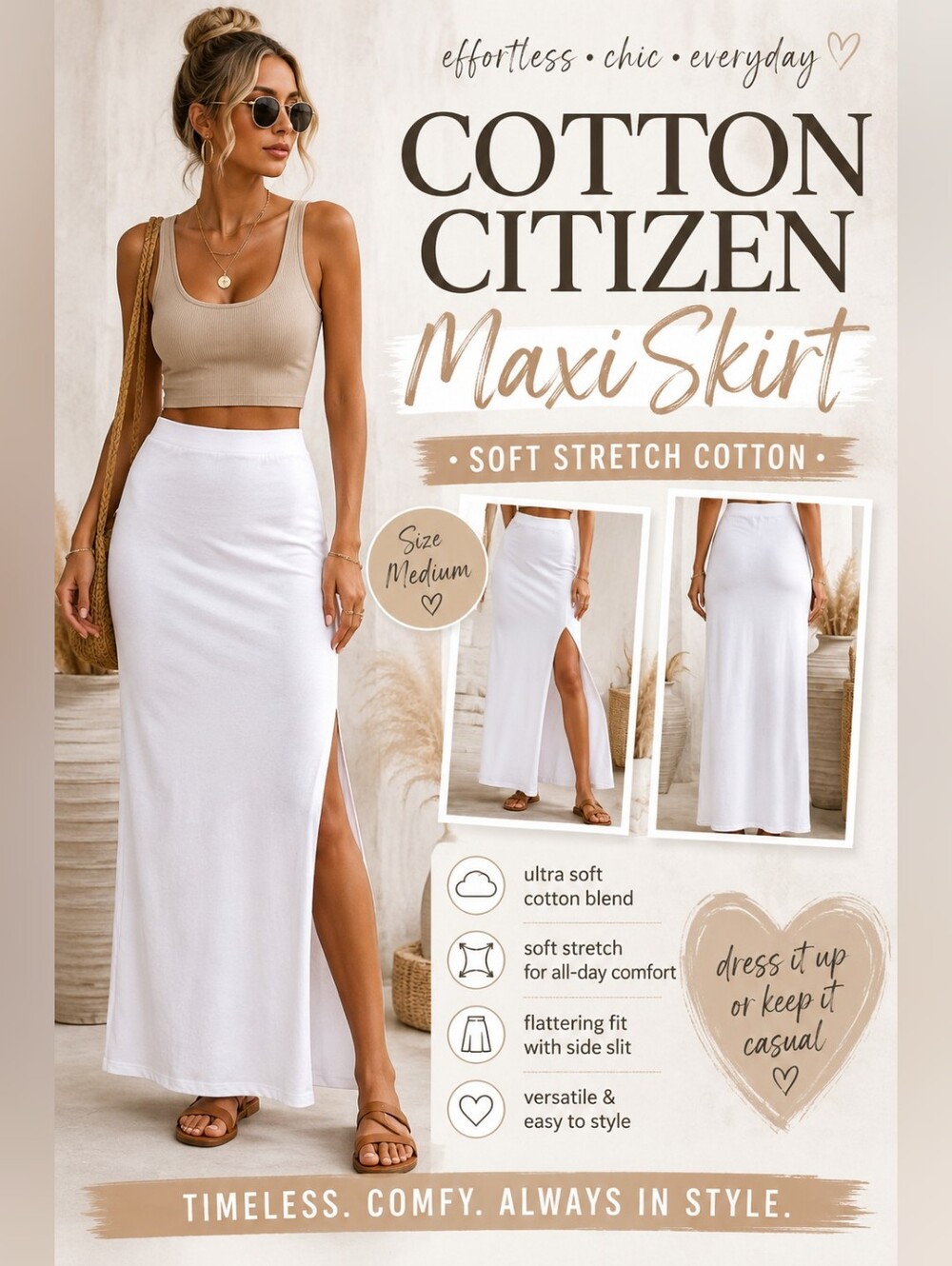 Cotton Citizen White Maxi Skirt Size Medium | Soft Stretch Cotton